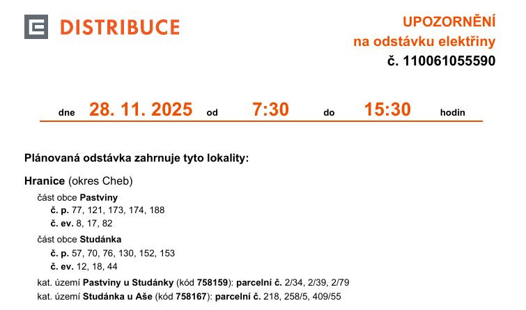 Omezení dodávky el. proudu