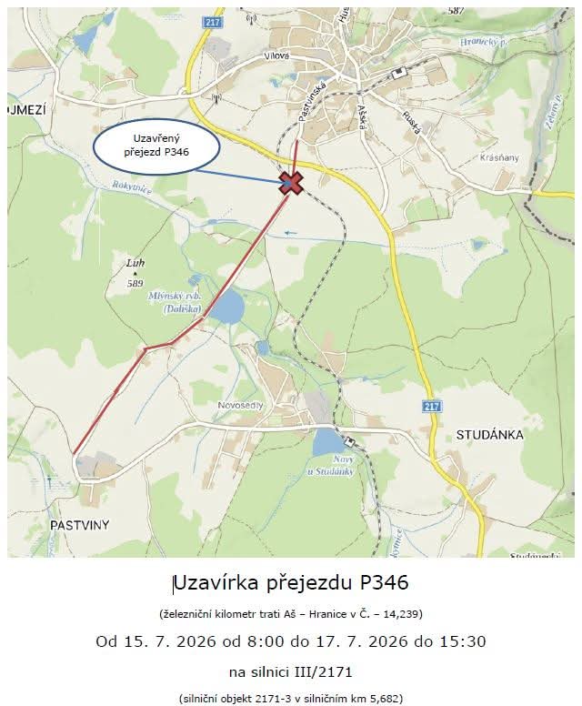 Uzavírka přejezdu na&nbsp;Pastvinské